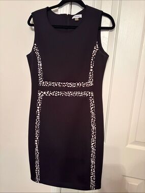 Calvin Klein Black Mini Dress with Animal Print Patterned Trim 12